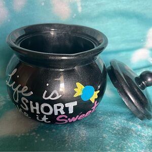 Black Candy Jar with Colorful Text